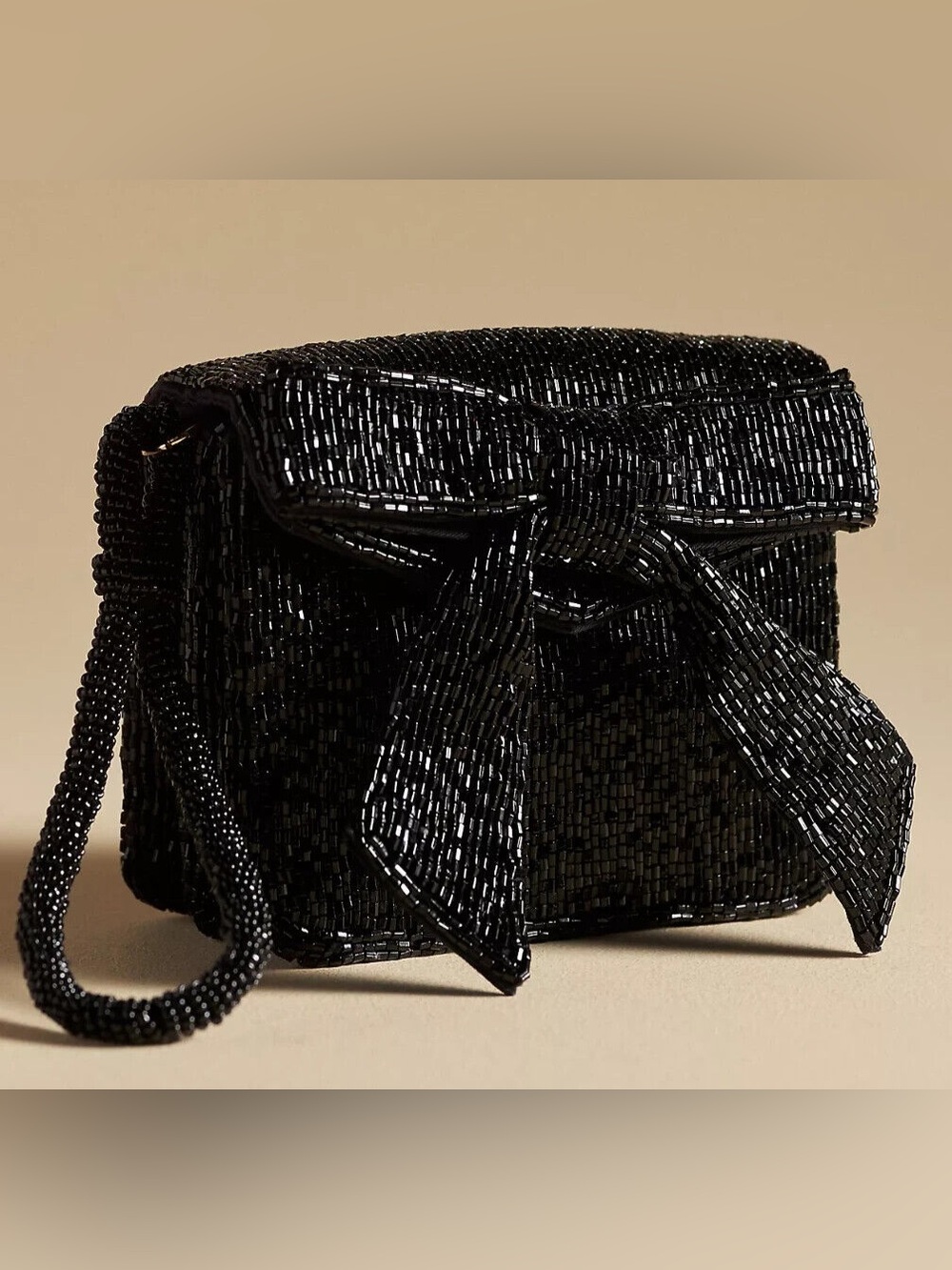 Anthropologie Black Bow Beaded Clutch Wristlet Purse